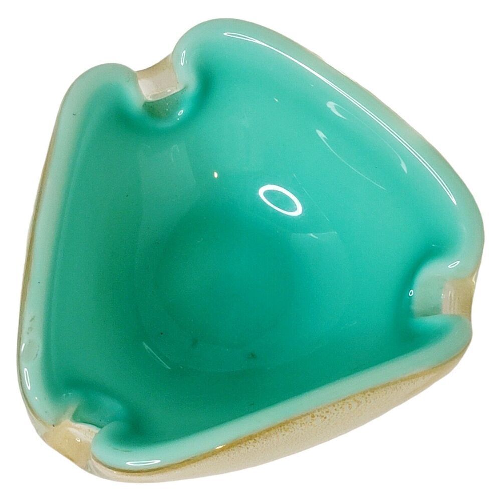 Seguso Murano Aqua Green Celadon Gold Flecks Italian Art Glass Dish Bowl Ashtray - Picture 7 of 12